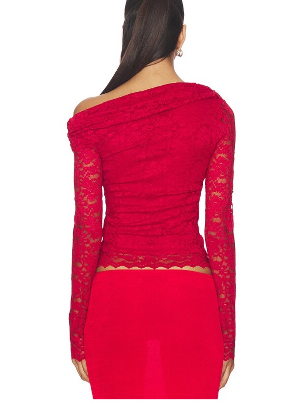 AFRM Barry Silken Lace Top in Poppy Red - Picture 4 of 5